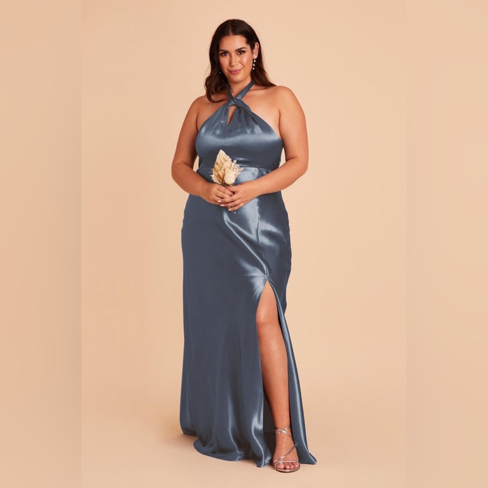 Birdy Grey Monica Dress Shiny Satin French Blue Maxi Bridesmaid Dress
